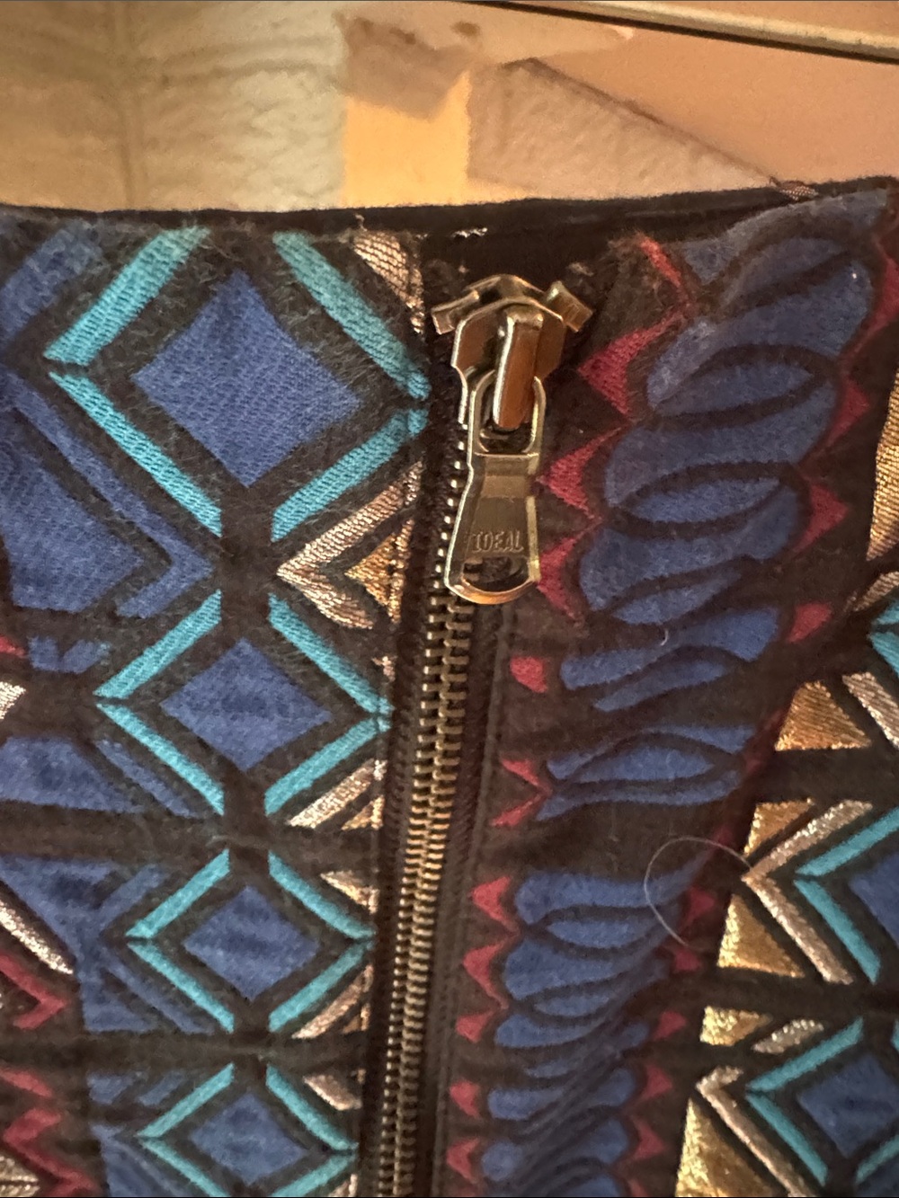 J. Crew Blue Geometric Pattern Mini Skirt with Zip
